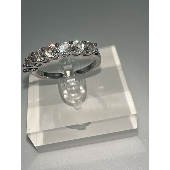Cubic Zirconia Silver Tone Band Ring Size 7 - Picture 5 of 14